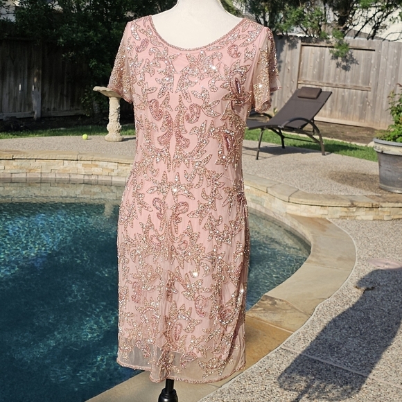 Pisarro Nights sequins beaded pink dress 6 - Picture 5 of 15